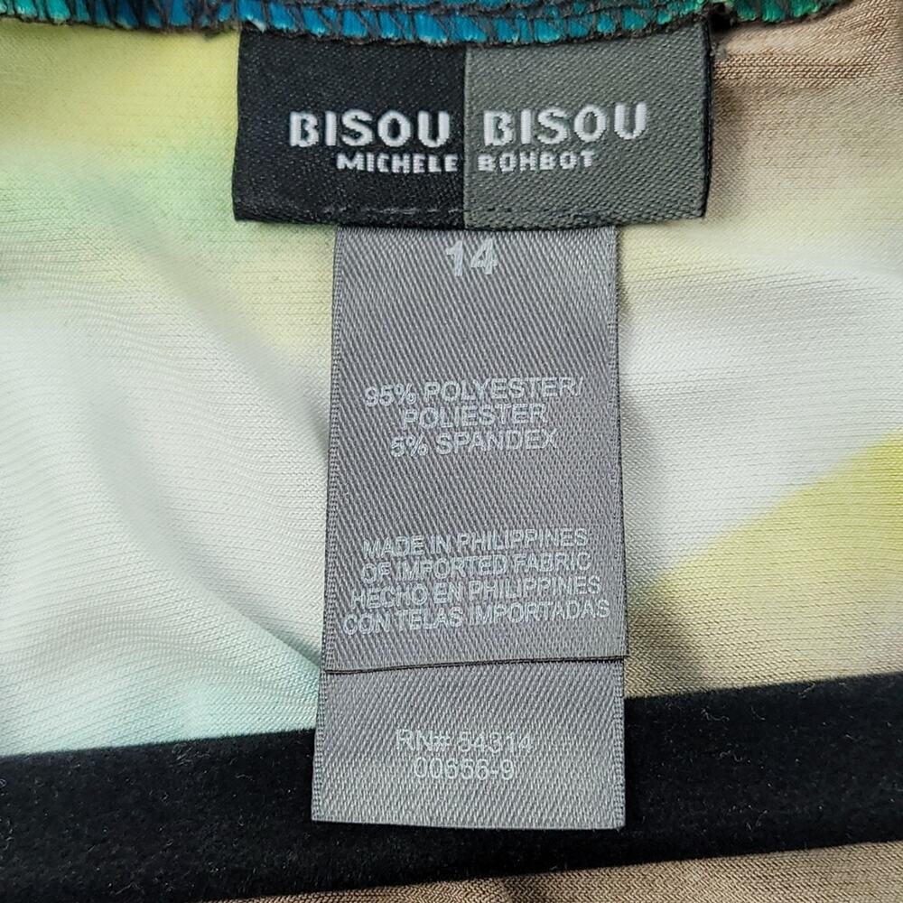 Bisou Bisou Blue & Green Watercolor Dress w/ Copper Embellished Neckline size 14 - Picture 11 of 12